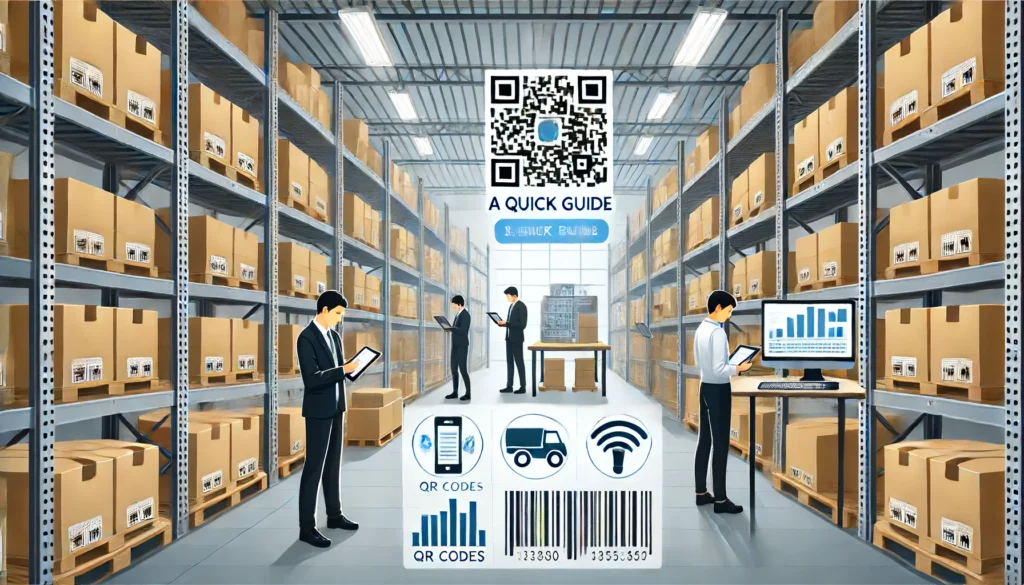 A man inside a warehouse handling automated inventory management using barcodes